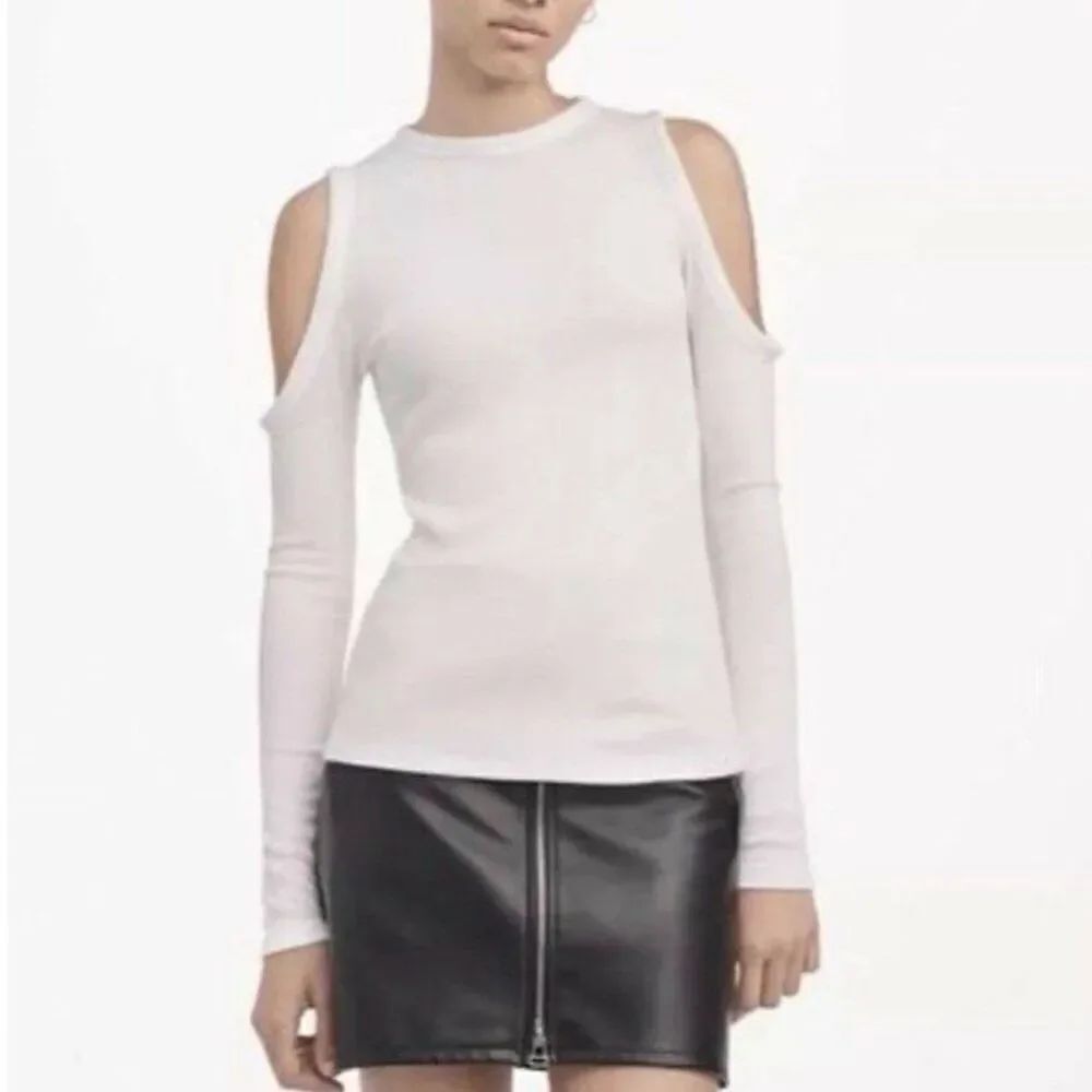 Rag & Bone Gwen Ribbed Knit Cold Shoulder Long Sleeve Top in White Size Medium